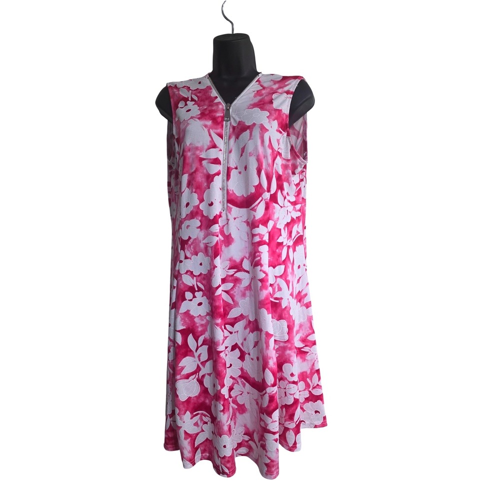 Shoreline Womens Pink White Tie Dye Floral Half Zip Sleeveless Shift Dress L